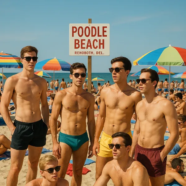 Sun-drenched Poodle Beach during the DC Twink Implosion in Rehoboth.